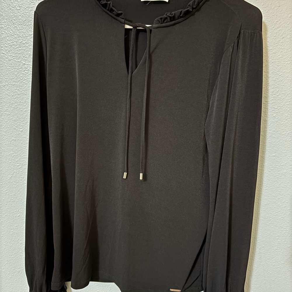 Calvin Klein Black Tie-Neck Blouse